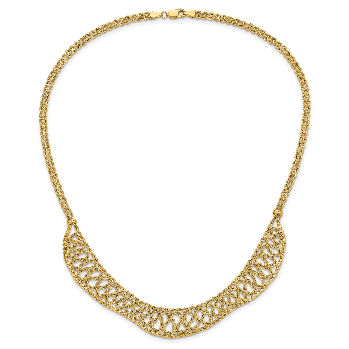 14K Diamond-cut Braided Rope Chain Fancy Front Drape 17.25 inch Necklace