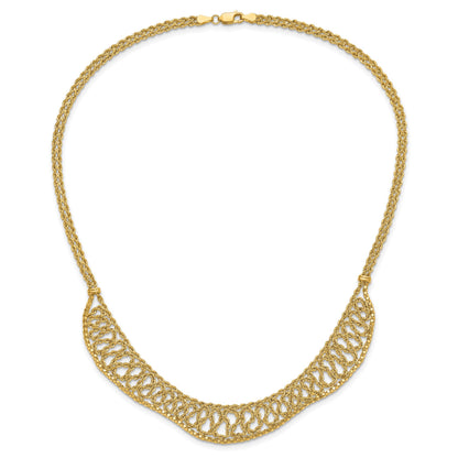 14K Diamond-cut Braided Rope Chain Fancy Front Drape 17.25 inch Necklace