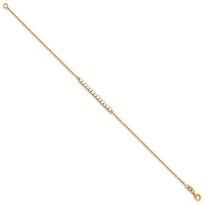 14K Two-tone Square Beaded 7.5 inch Bracelet