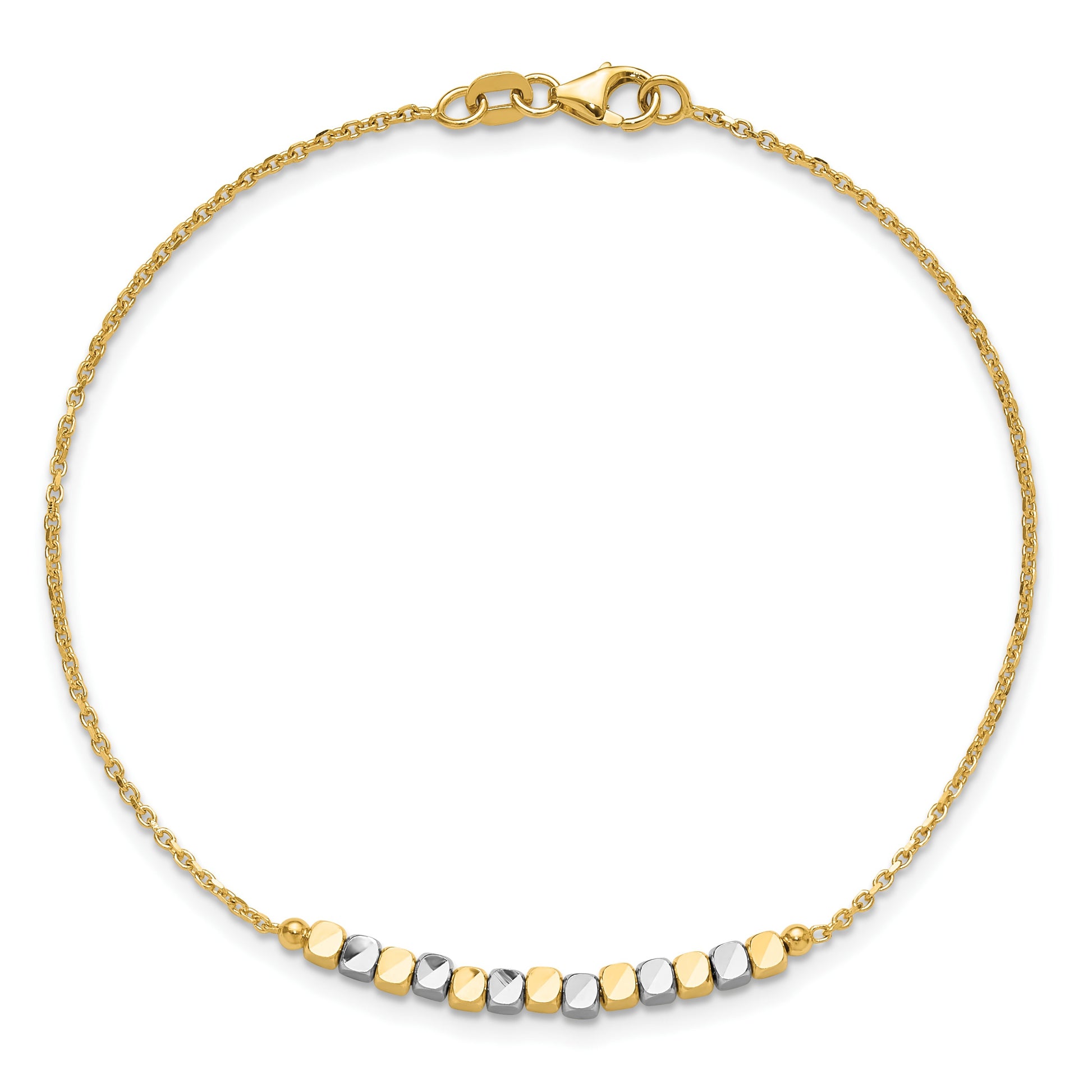 14K Two-tone Square Beaded 7.5 inch Bracelet