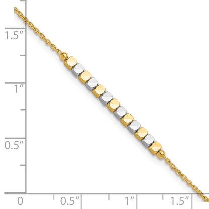 14K Two-tone Square Beaded 7.5 inch Bracelet
