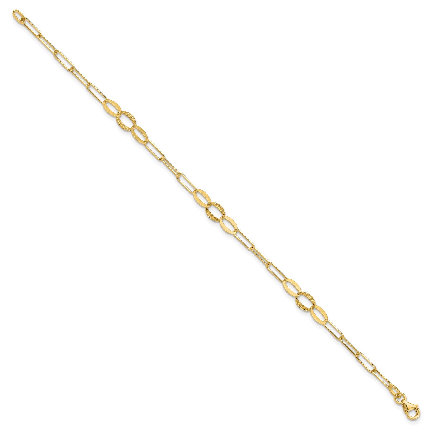 14K Diamond-cut Oval and Paperclip Link 7.25 inch Bracelet