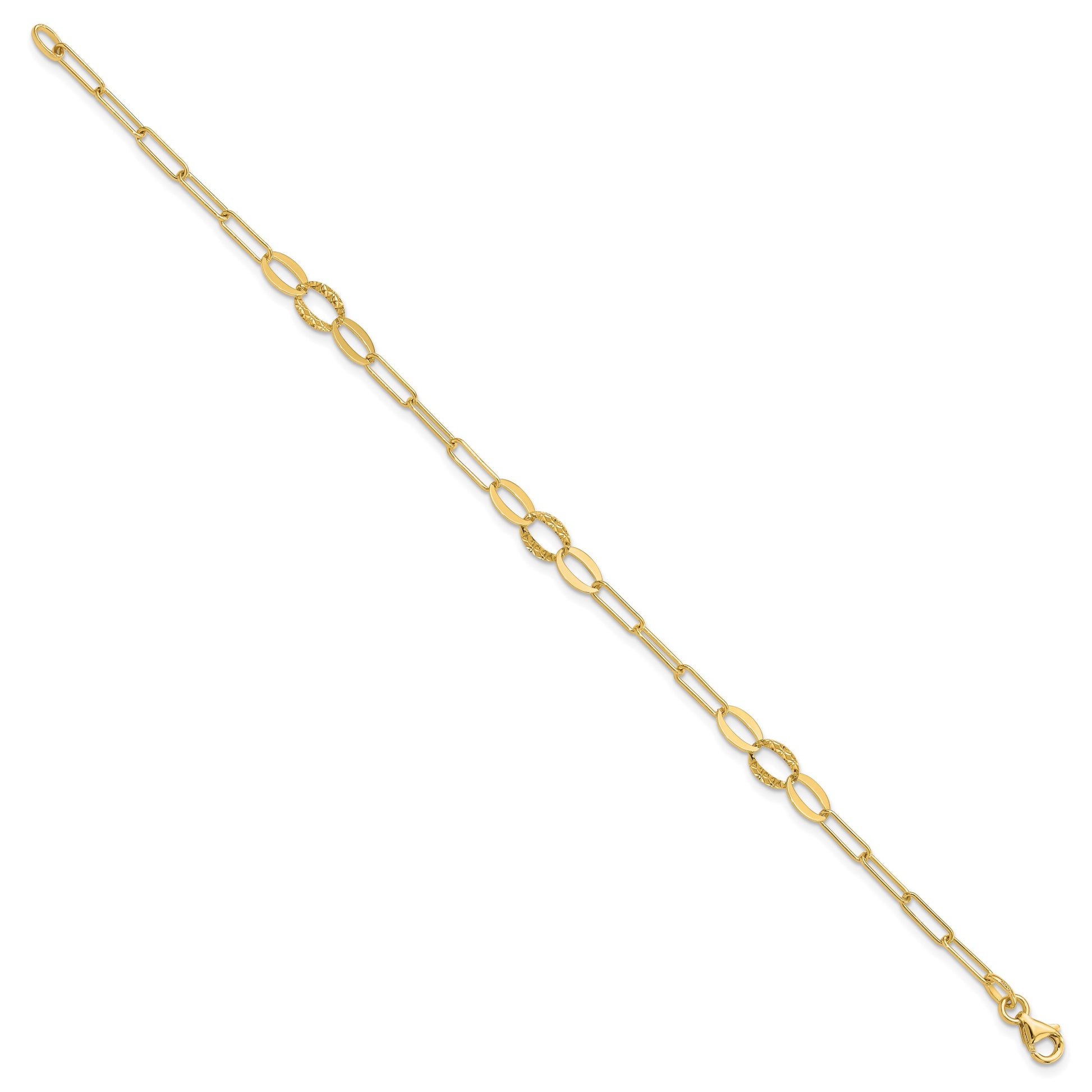 14K Diamond-cut Oval and Paperclip Link 7.25 inch Bracelet