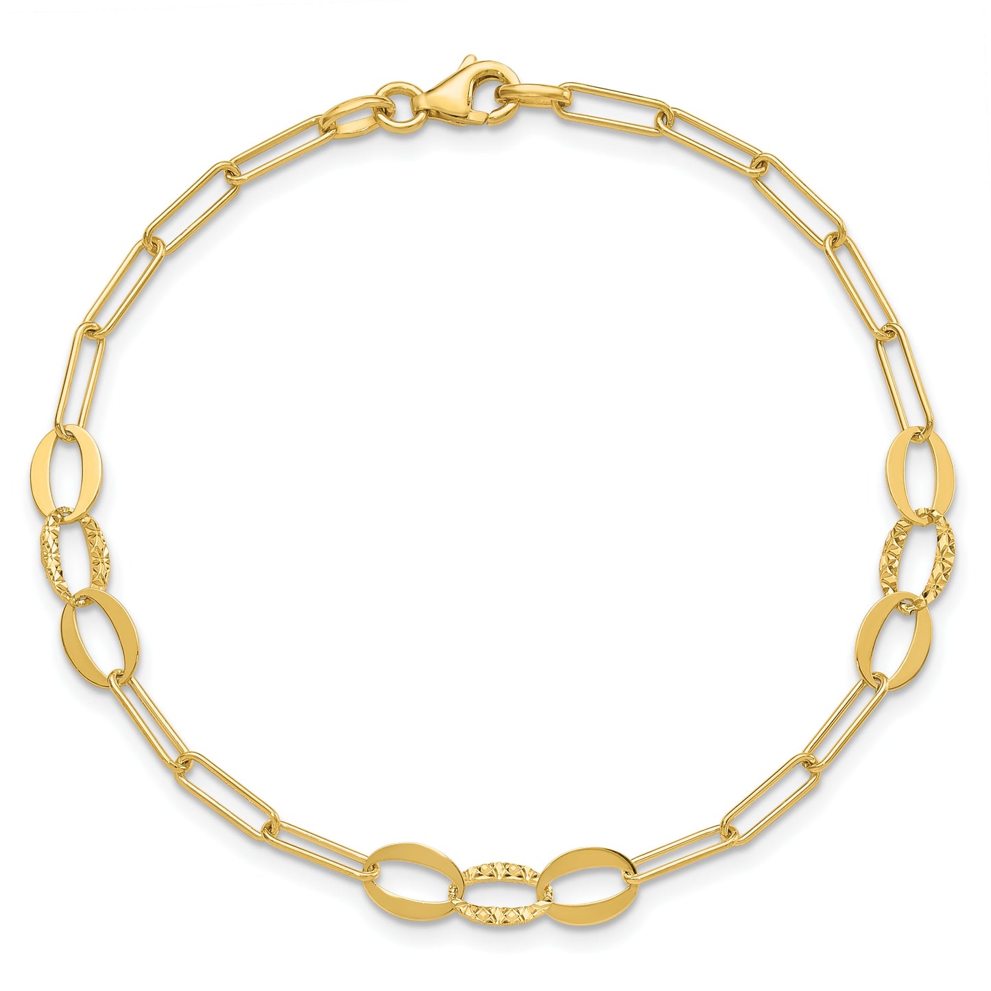 14K Diamond-cut Oval and Paperclip Link 7.25 inch Bracelet
