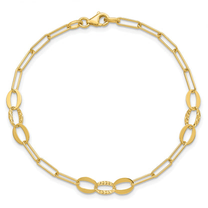 14K Diamond-cut Oval and Paperclip Link 7.25 inch Bracelet