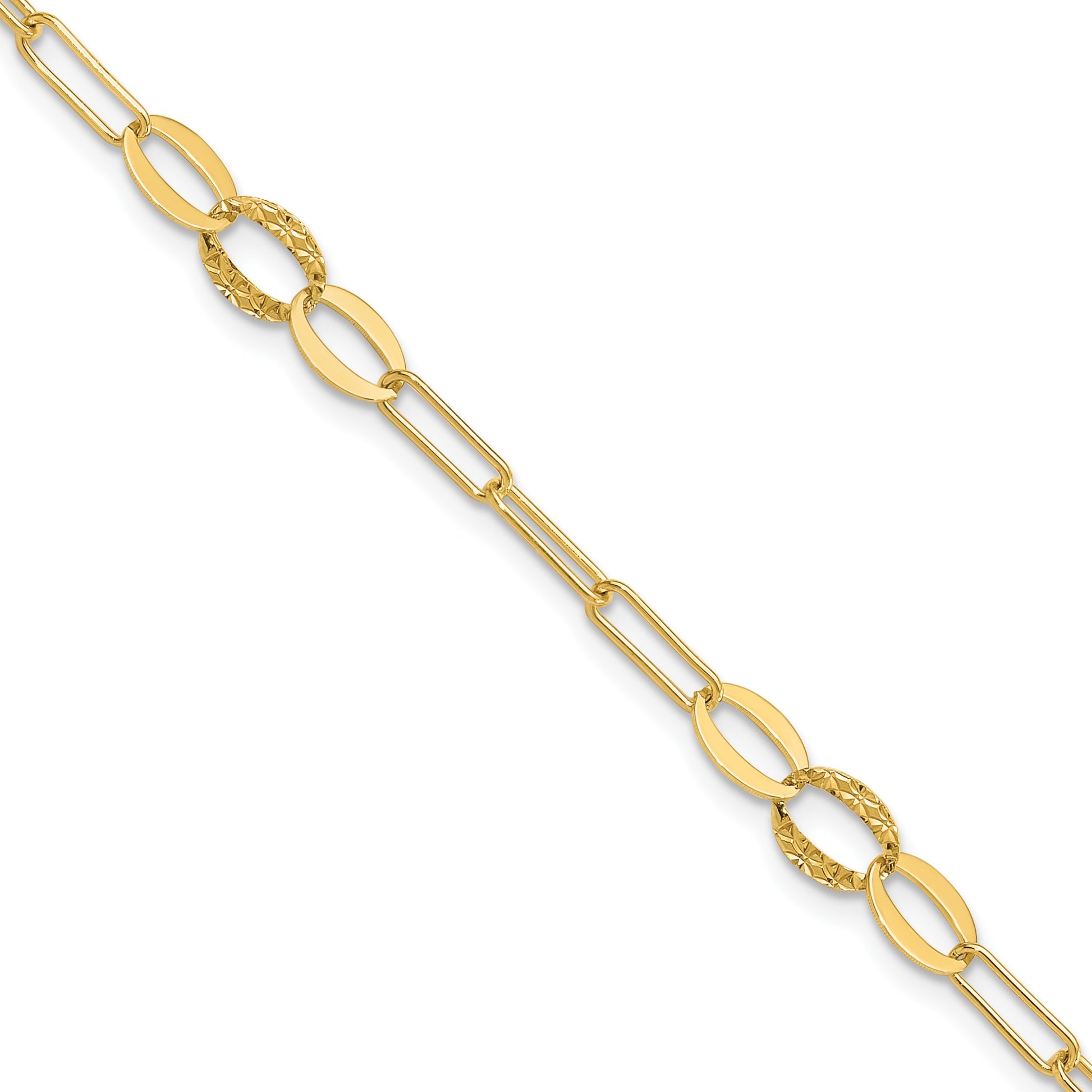 14K Diamond-cut Oval and Paperclip Link 7.25 inch Bracelet