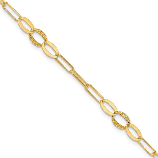 14K Diamond-cut Oval and Paperclip Link 7.25 inch Bracelet