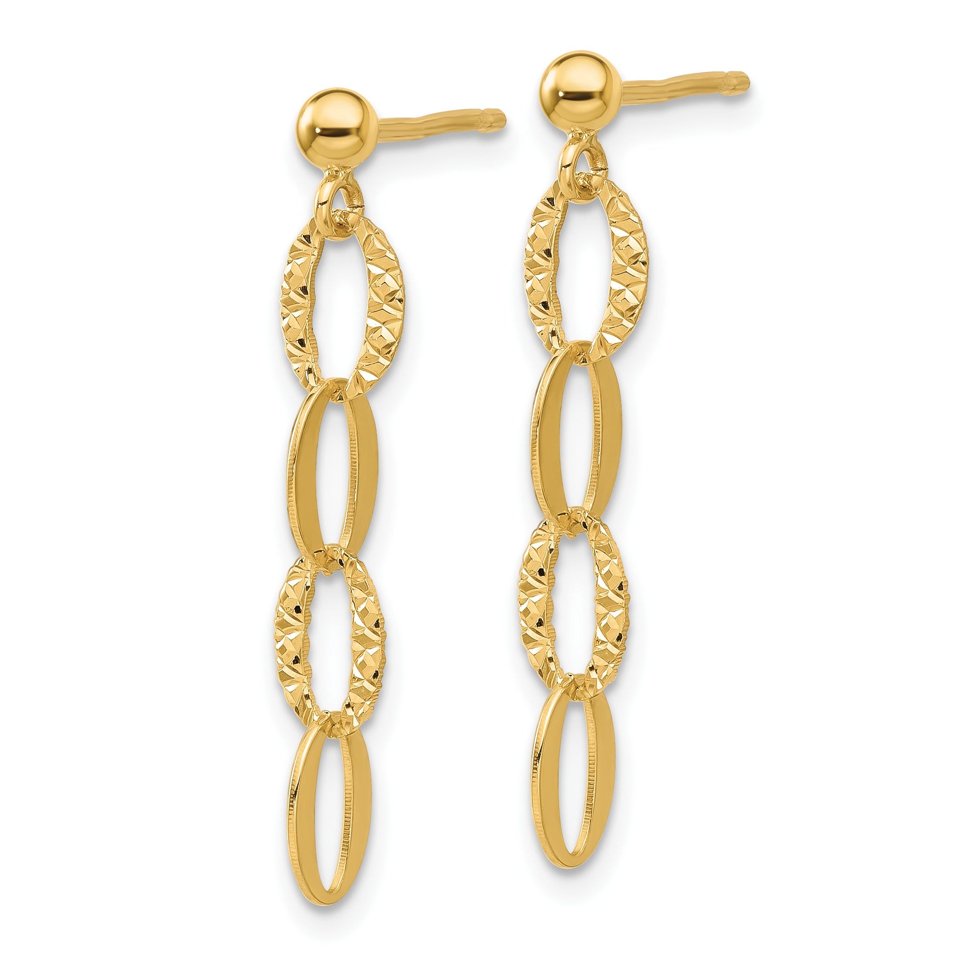 14K Diamond-cut Oval Link Dangle Post Earrings