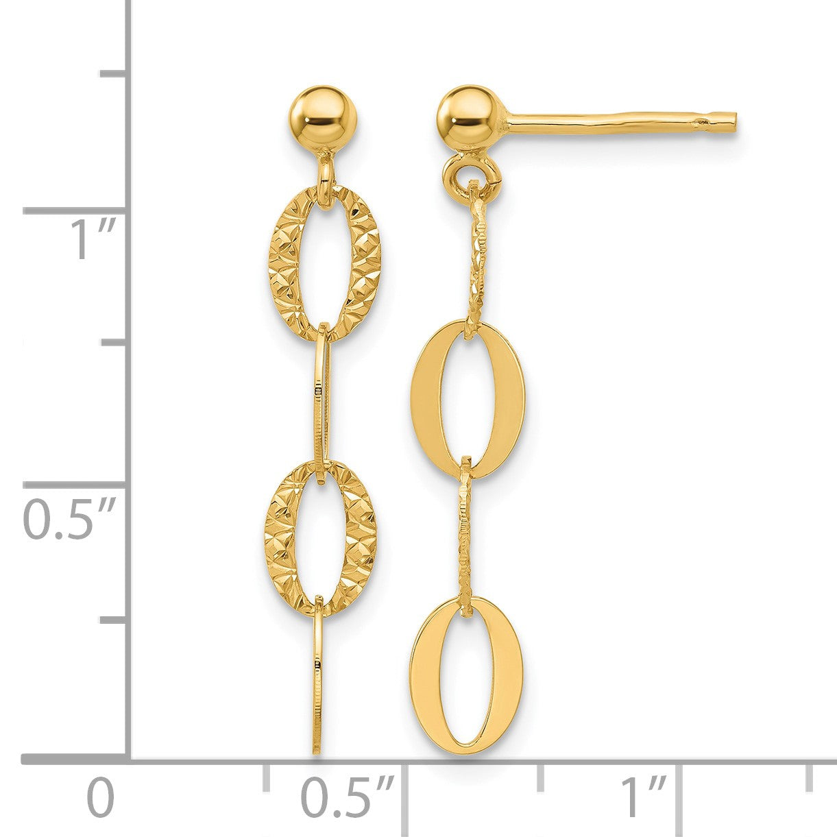 14K Diamond-cut Oval Link Dangle Post Earrings