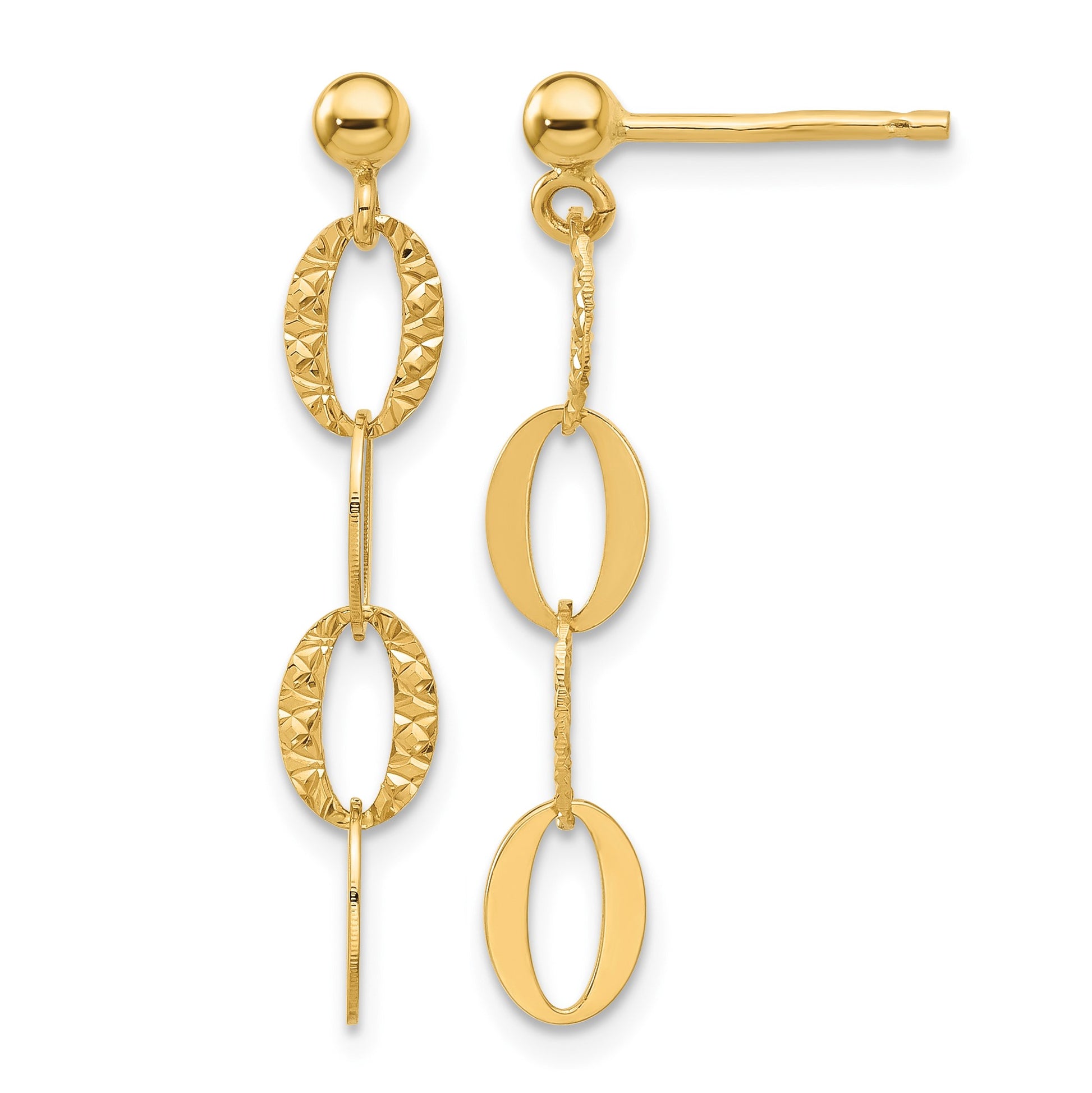 14K Diamond-cut Oval Link Dangle Post Earrings