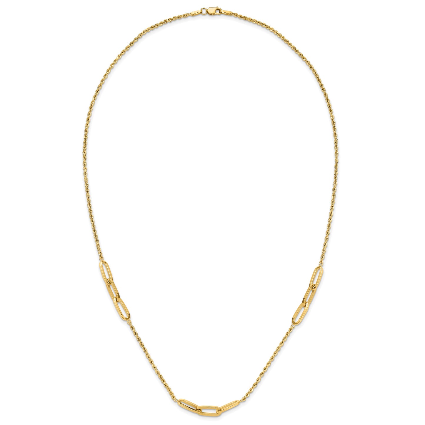 14K Polished Oval Link and Diamond-cut Rope 3-Station 20.25 inch Necklace