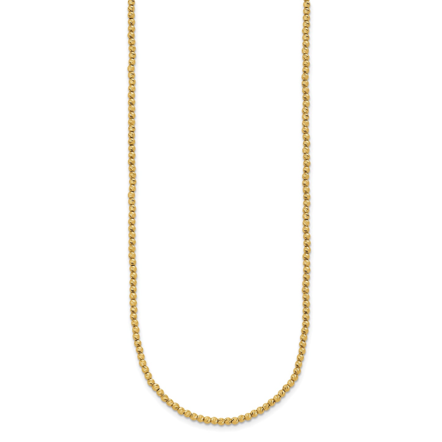 14K Polished and Diamond-cut Round Beaded 18 inch Necklace