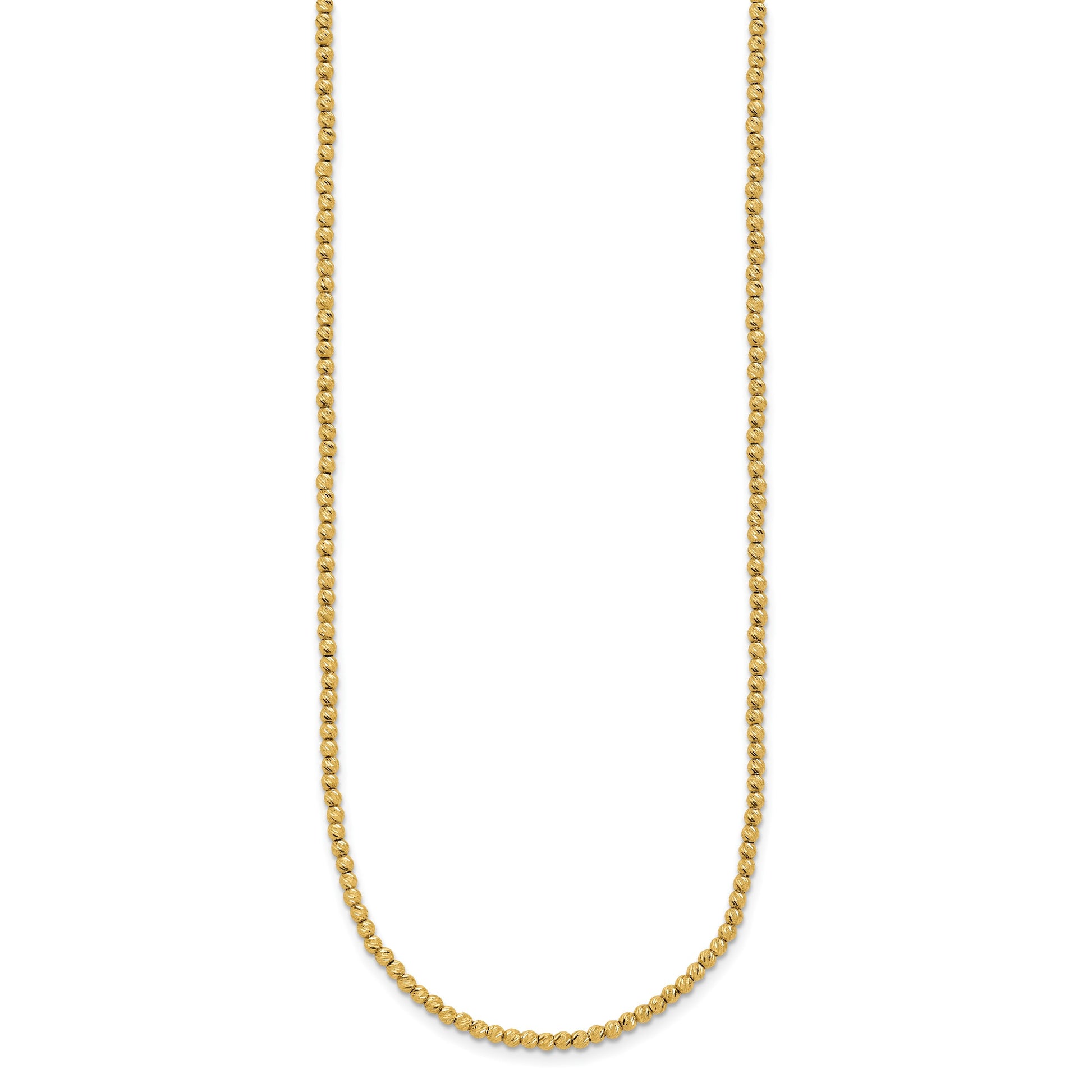 14K Polished and Diamond-cut Round Beaded 18 inch Necklace