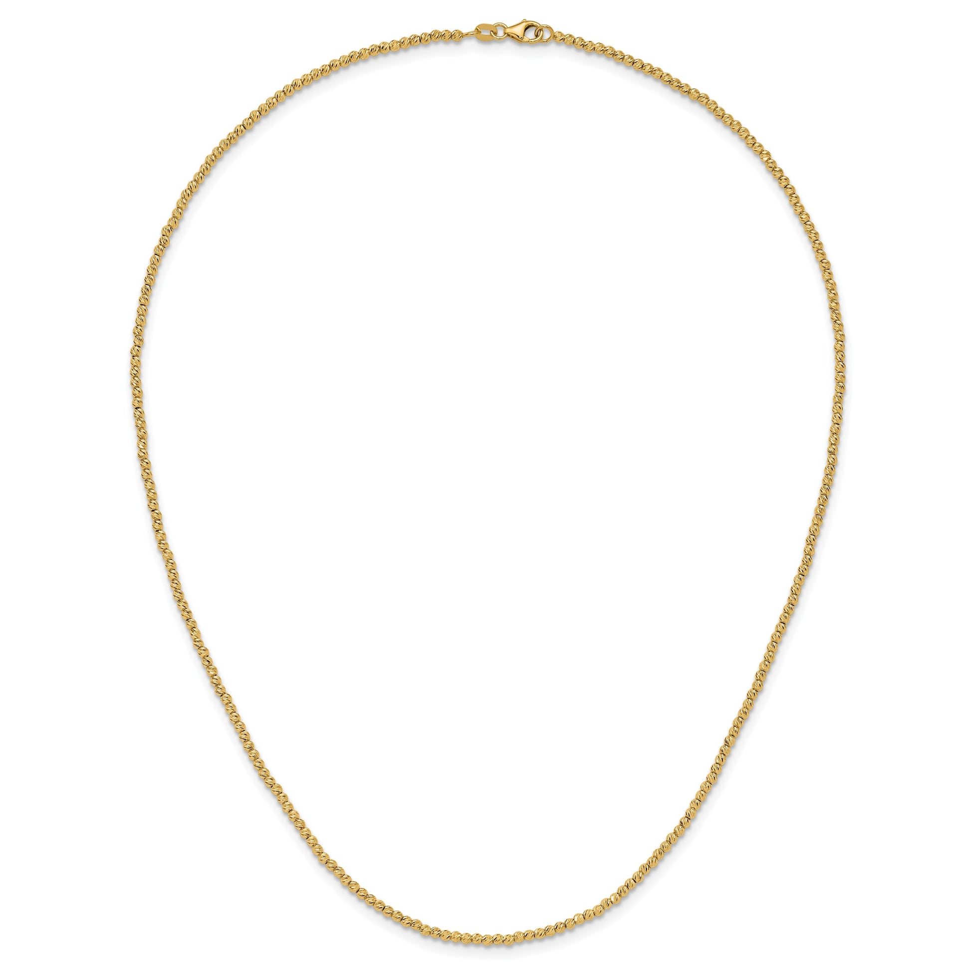 14K Polished and Diamond-cut Round Beaded 18 inch Necklace