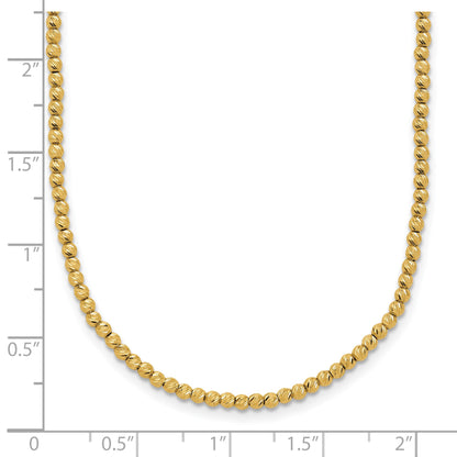 14K Polished and Diamond-cut Round Beaded 18 inch Necklace