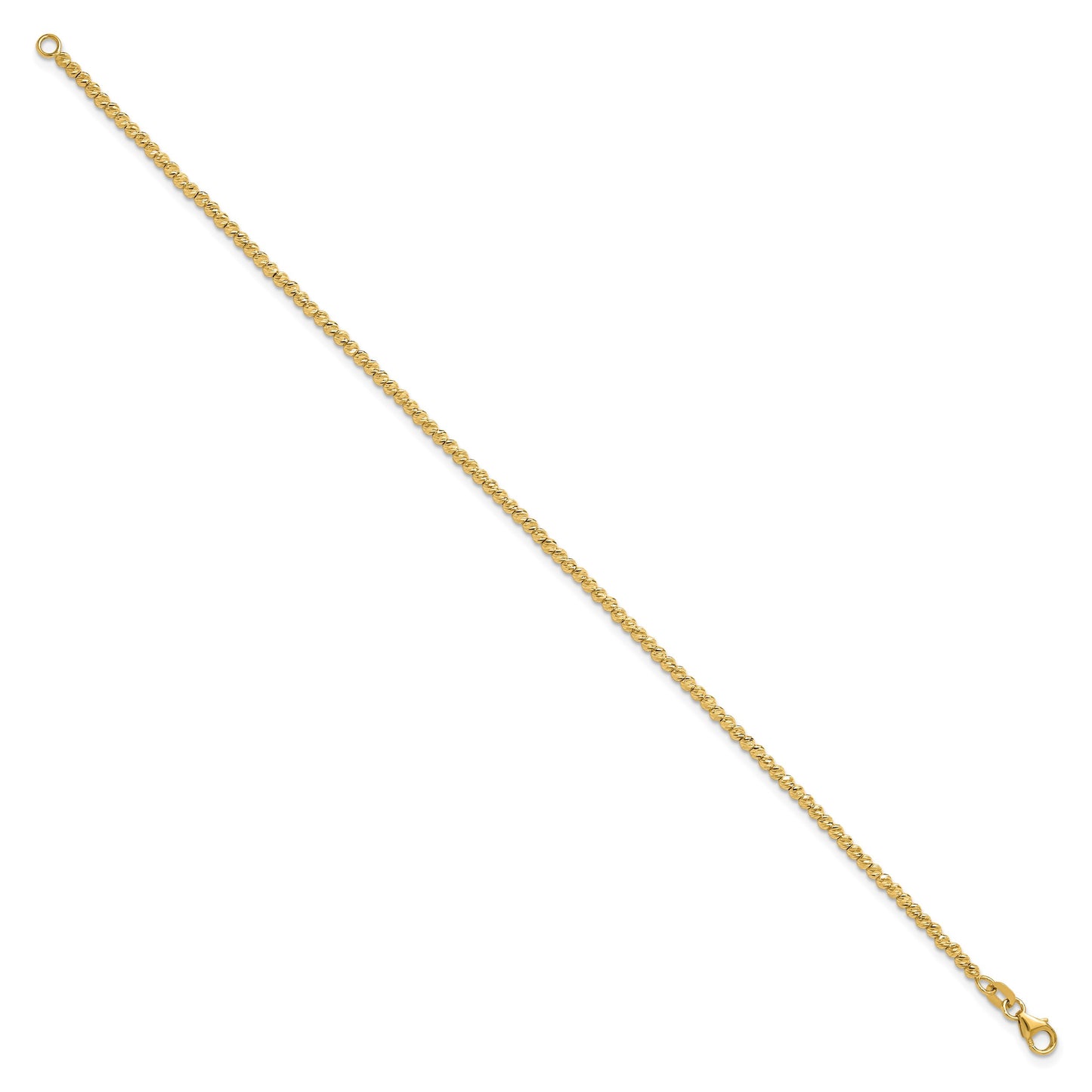 14K Polished and Diamond-cut Round Beaded 7.5 inch Bracelet