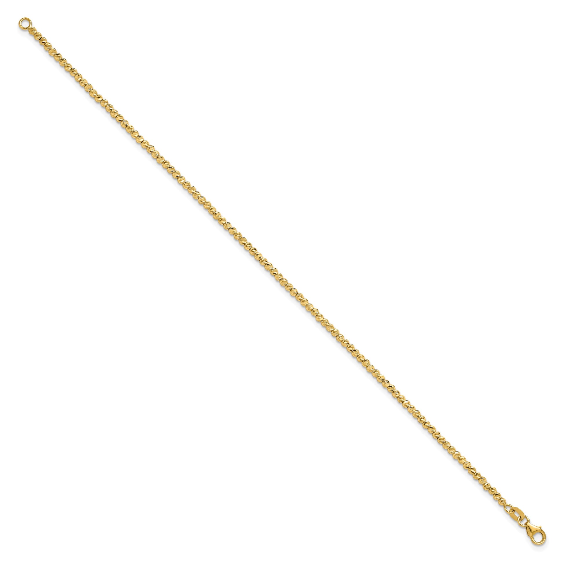 14K Polished and Diamond-cut Round Beaded 7.5 inch Bracelet