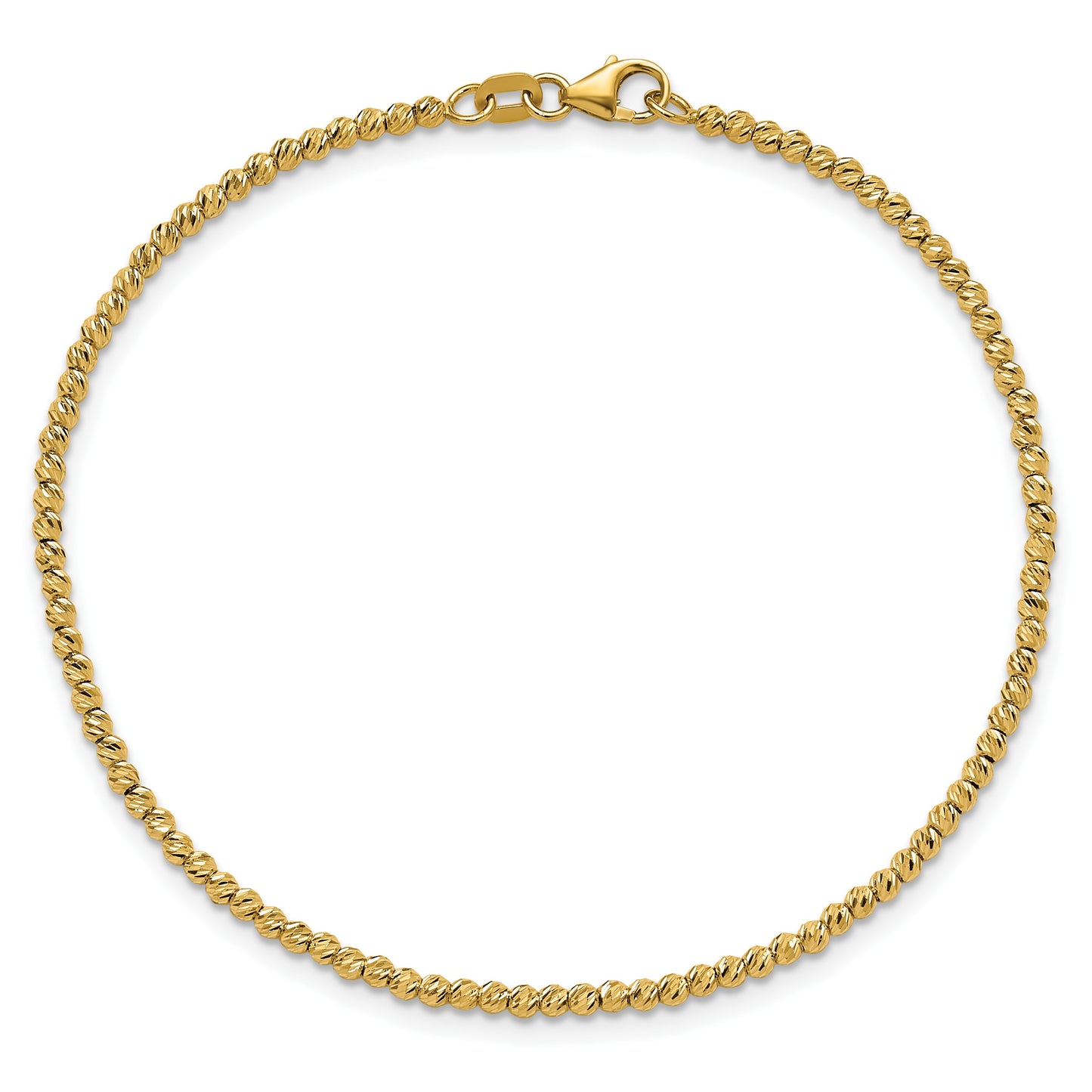 14K Polished and Diamond-cut Round Beaded 7.5 inch Bracelet