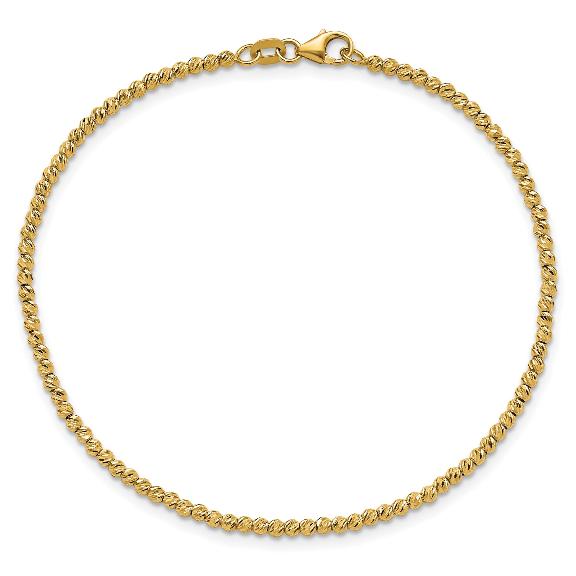 14K Polished and Diamond-cut Round Beaded 7.5 inch Bracelet