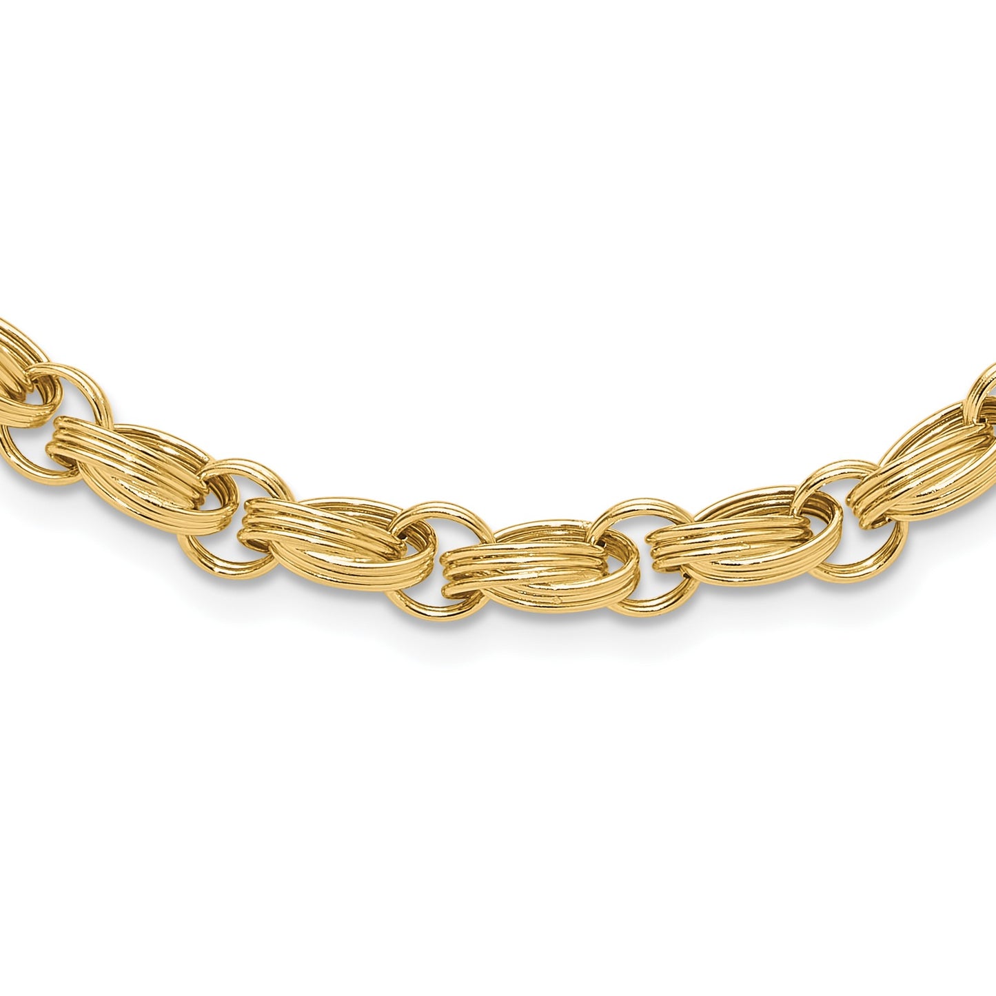 14K Polished 4.8mm Oval Fancy Triple Link 18 inch Necklace