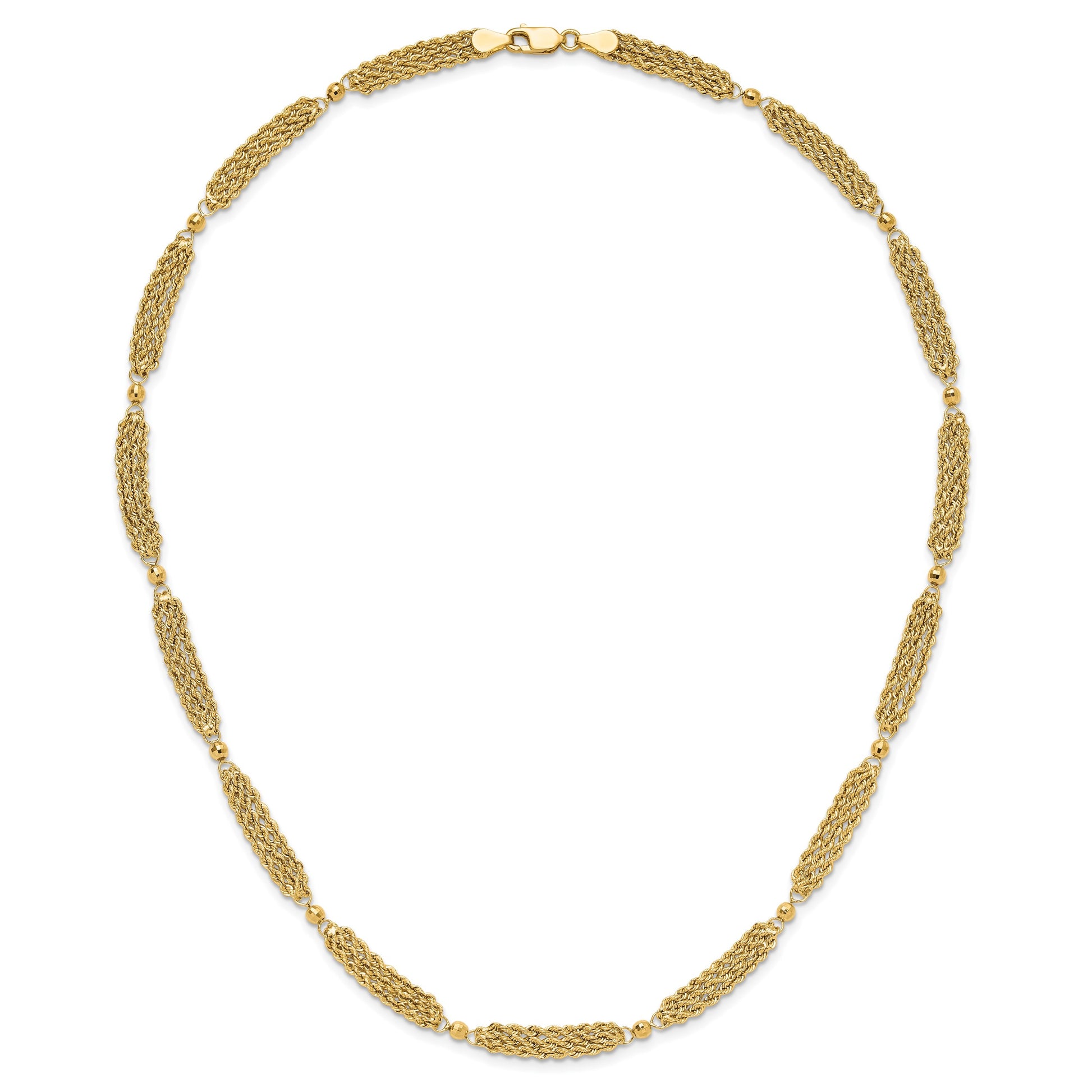 14k Polished Multi-Strand Diamond-cut Rope and Beaded 18.25 inch Necklace