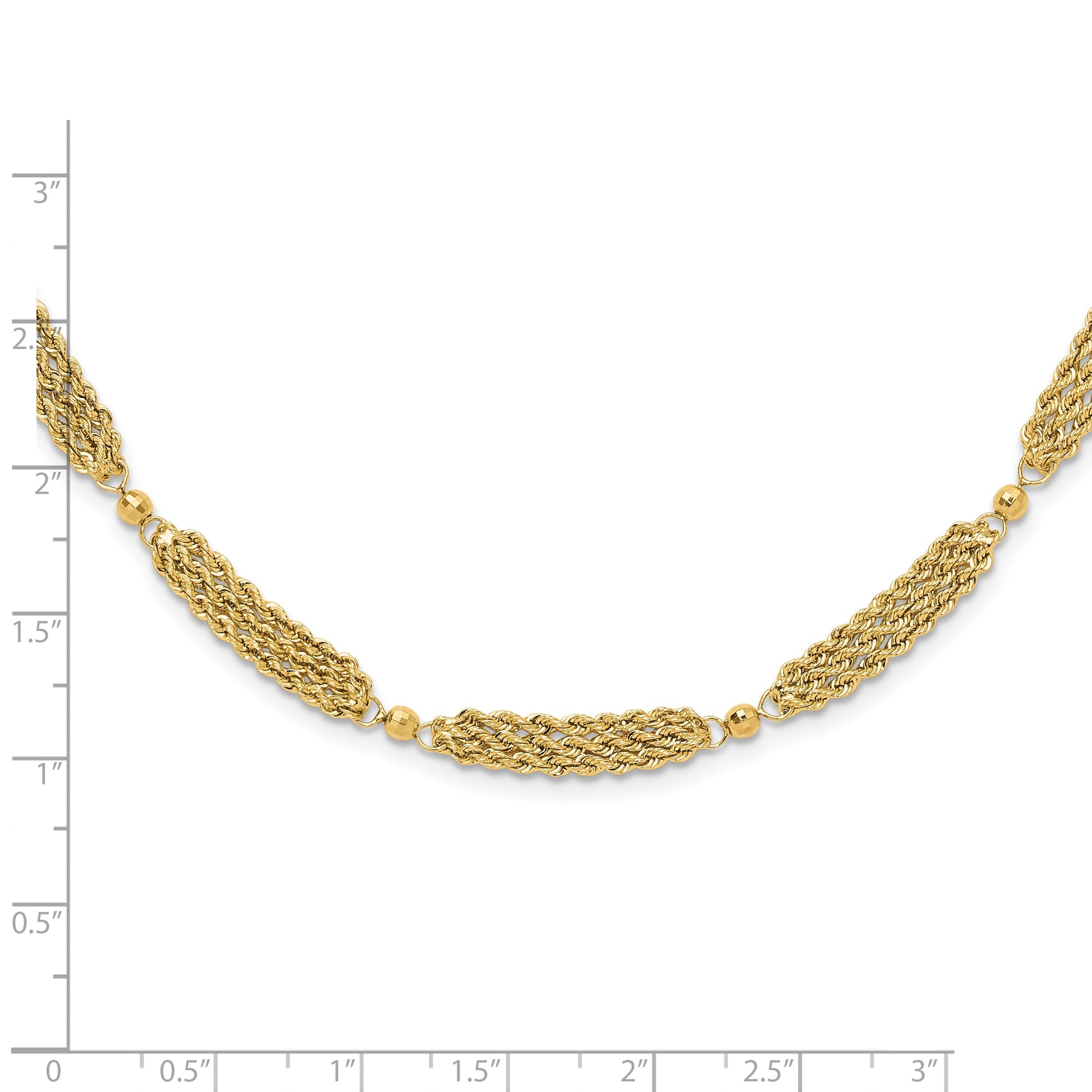 14k Polished Multi-Strand Diamond-cut Rope and Beaded 18.25 inch Necklace