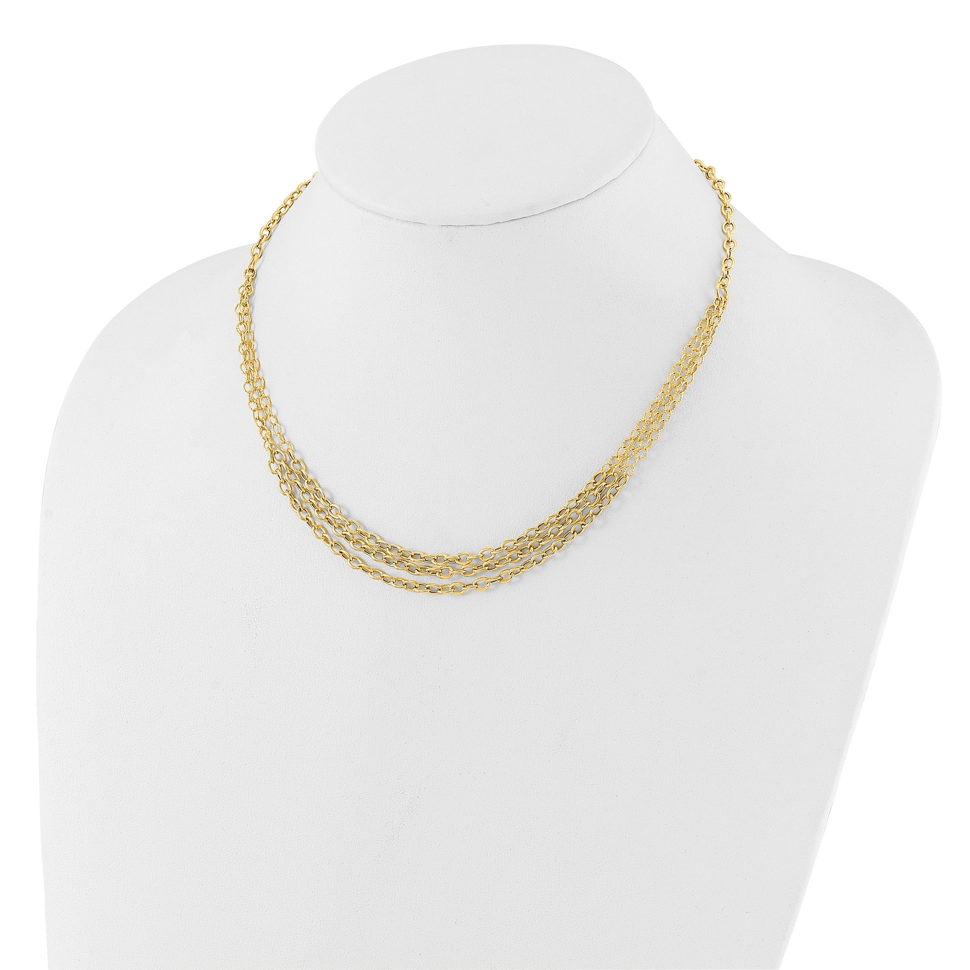 14K Polished and Textured Fancy Cable with 3-Strand Bib 17 inch Necklace