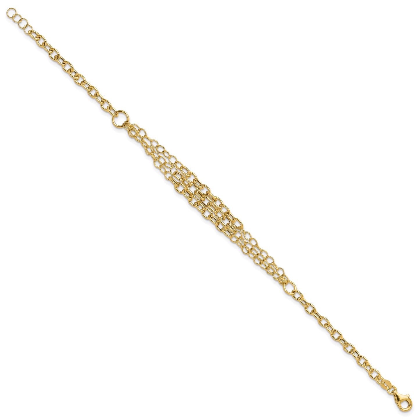 14K Polished and Textured Fancy Cable with 3-Strand Center 7.5 inch Bracelet Plus 0.5 inch Extender