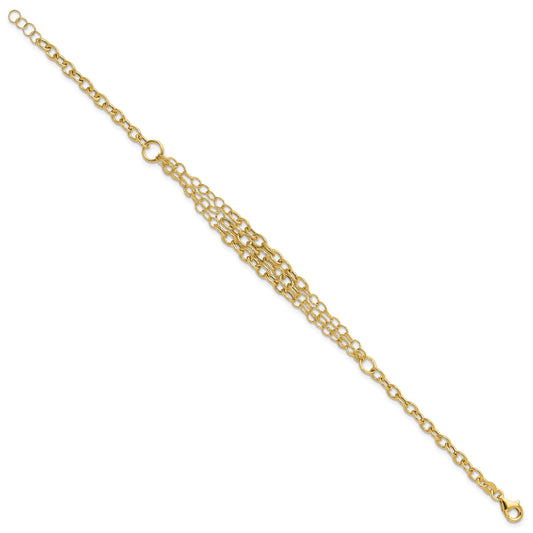 14K Polished and Textured Fancy Cable with 3-Strand Center 7.5 inch Bracelet Plus 0.5 inch Extender