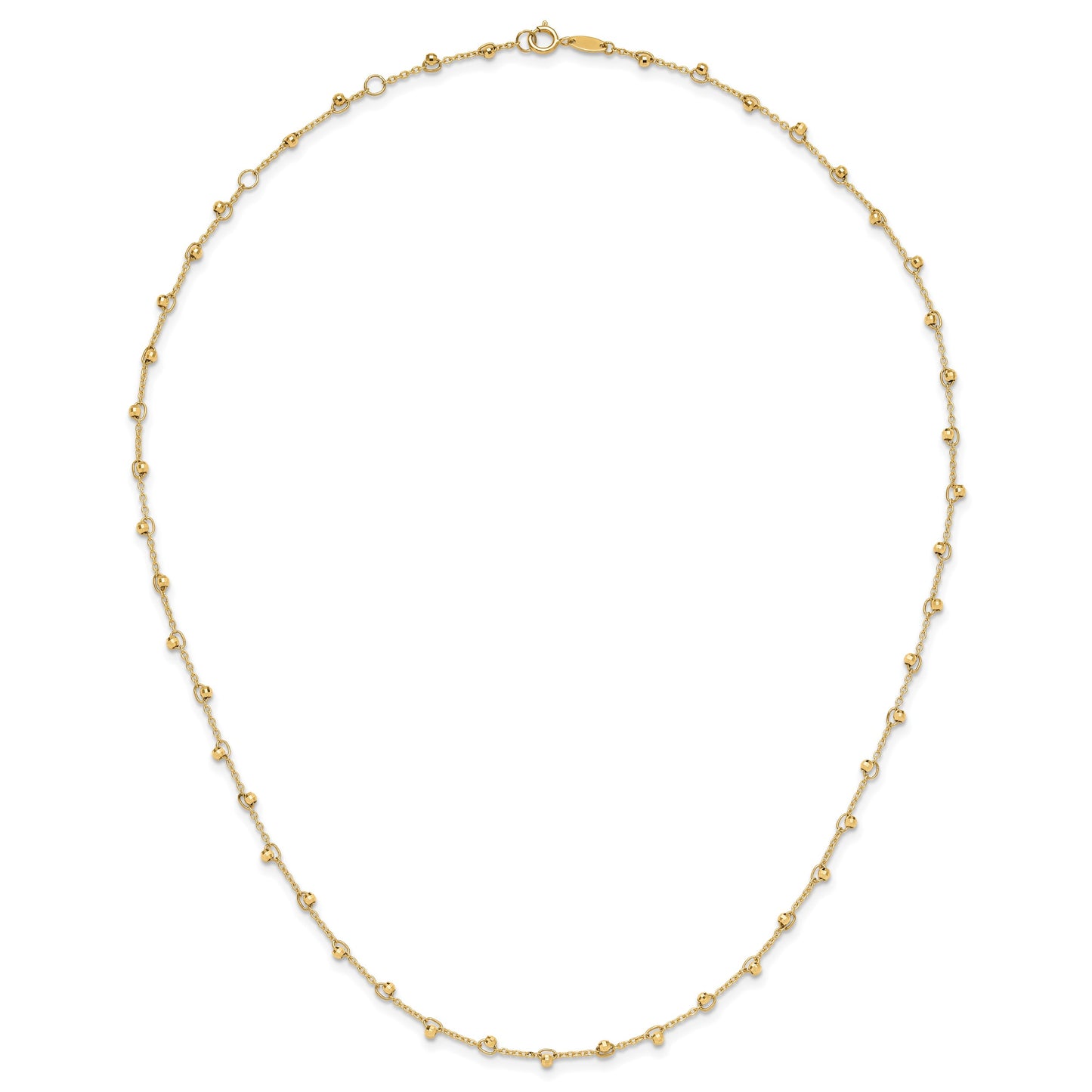 14K Polished and Diamond-cut Beaded 16 inch Necklace Plus 2 inch Extender
