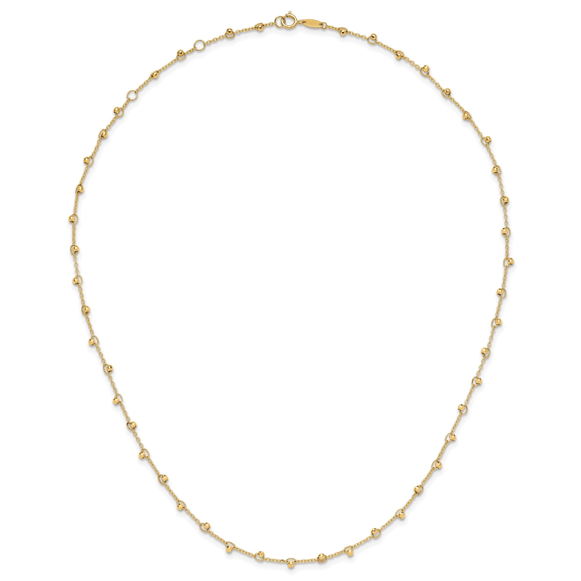 14K Polished and Diamond-cut Beaded 16 inch Necklace Plus 2 inch Extender