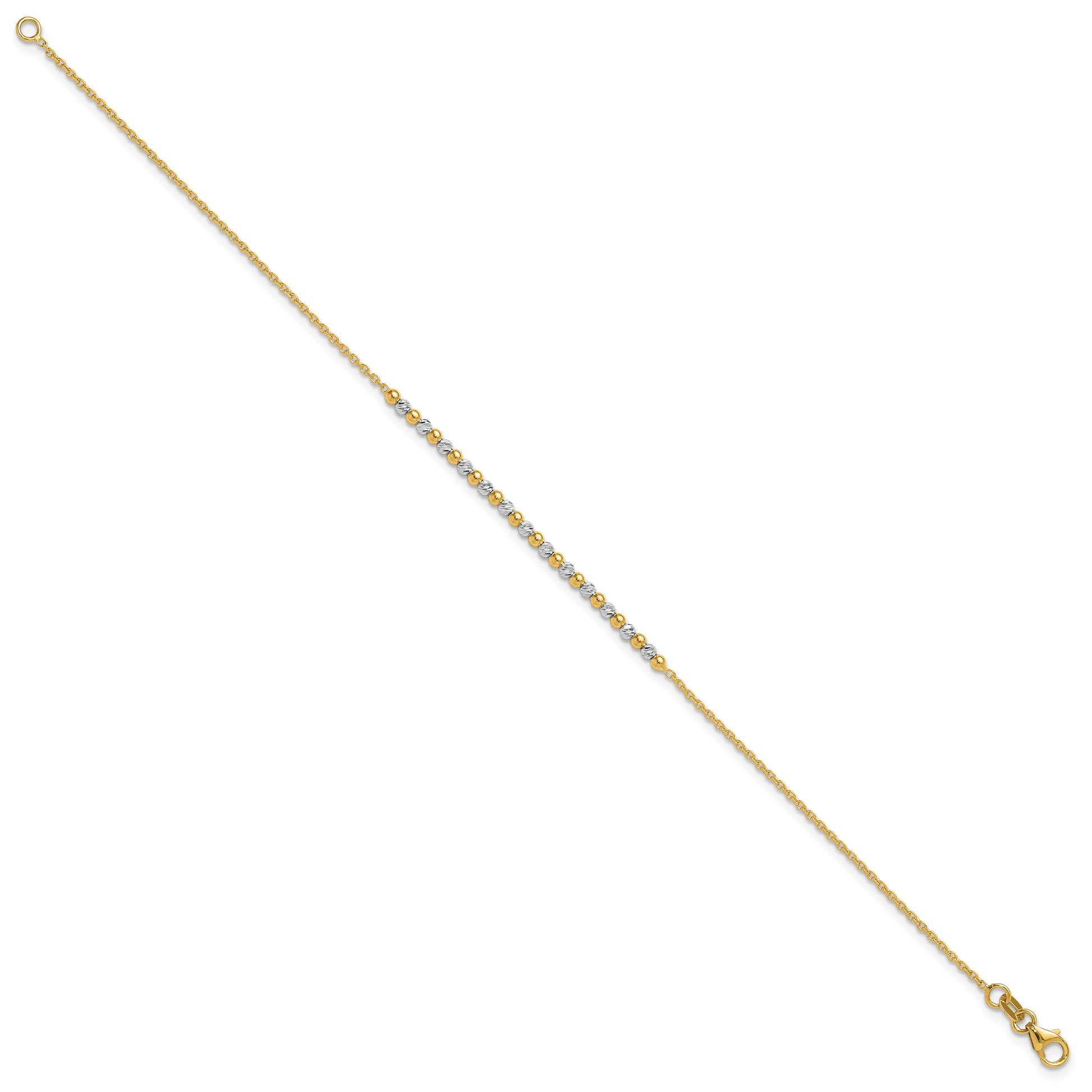 14K Two-tone Diamond-cut Beaded 7.5 inch Bracelet