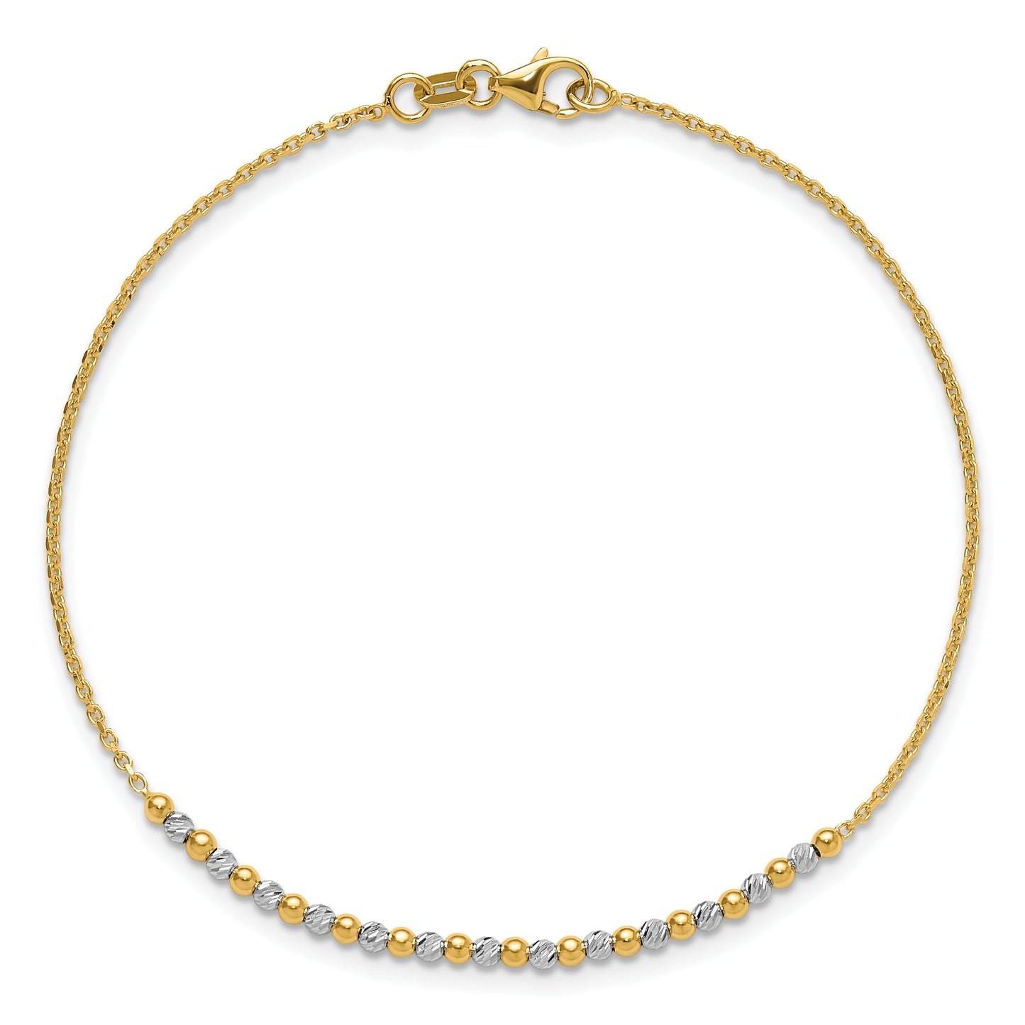14K Two-tone Diamond-cut Beaded 7.5 inch Bracelet