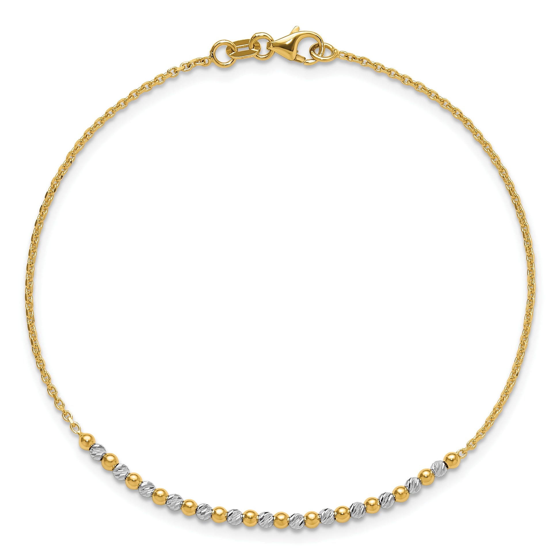 14K Two-tone Diamond-cut Beaded 7.5 inch Bracelet