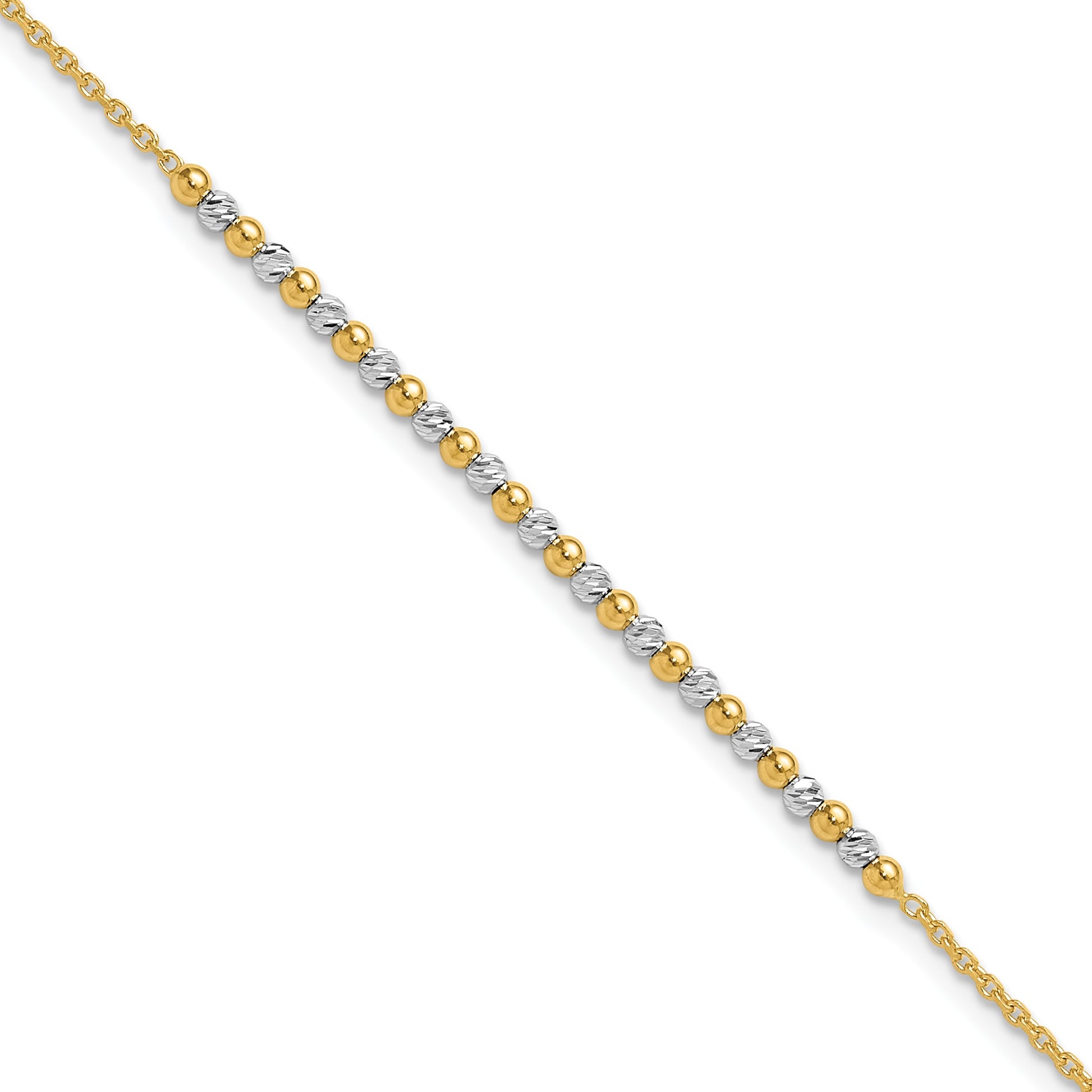 14K Two-tone Diamond-cut Beaded 7.5 inch Bracelet