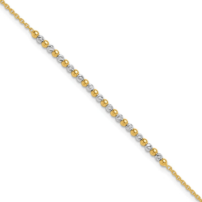 14K Two-tone Diamond-cut Beaded 7.5 inch Bracelet