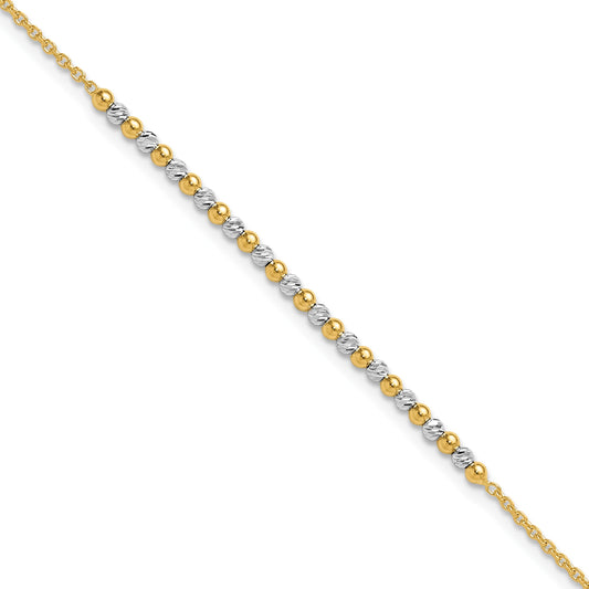 14K Two-tone Diamond-cut Beaded 7.5 inch Bracelet