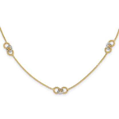 14K Two-tone Linked and Beaded Circles 3-Station 16 inch Necklace Plus 2 inch Extender