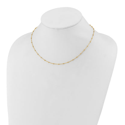 14K Polished and Diamond-cut Beaded 16.75 inch Station Necklace