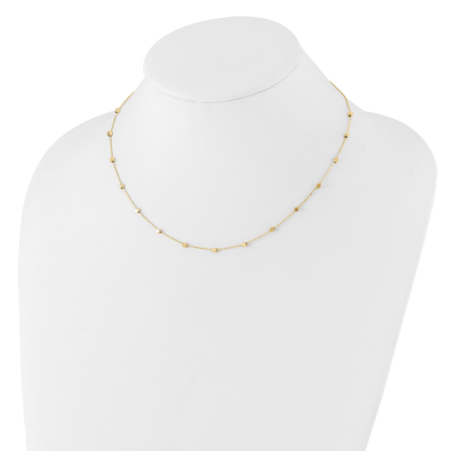 14K Polished Cube Bead 17 inch Station Necklace