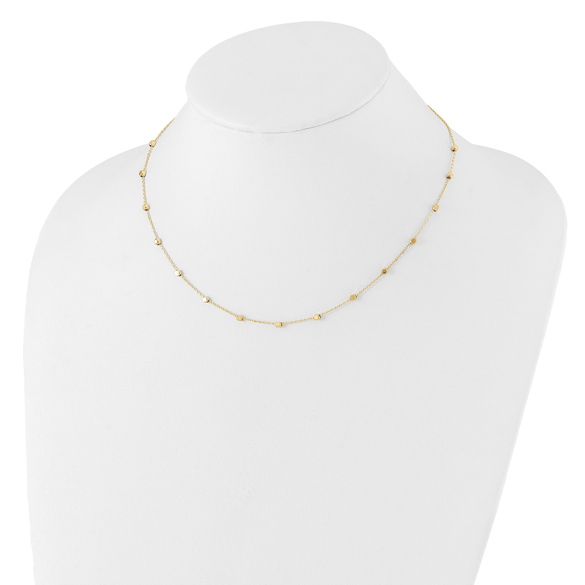 14K Polished Cube Bead 17 inch Station Necklace