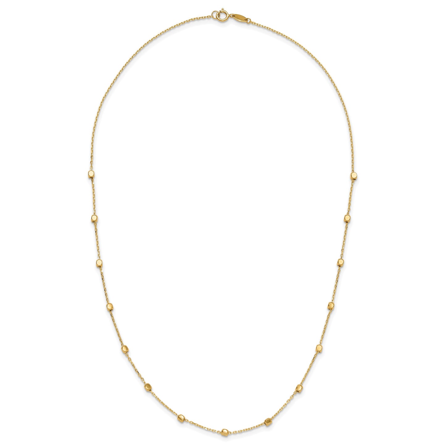 14K Polished Cube Bead 17 inch Station Necklace