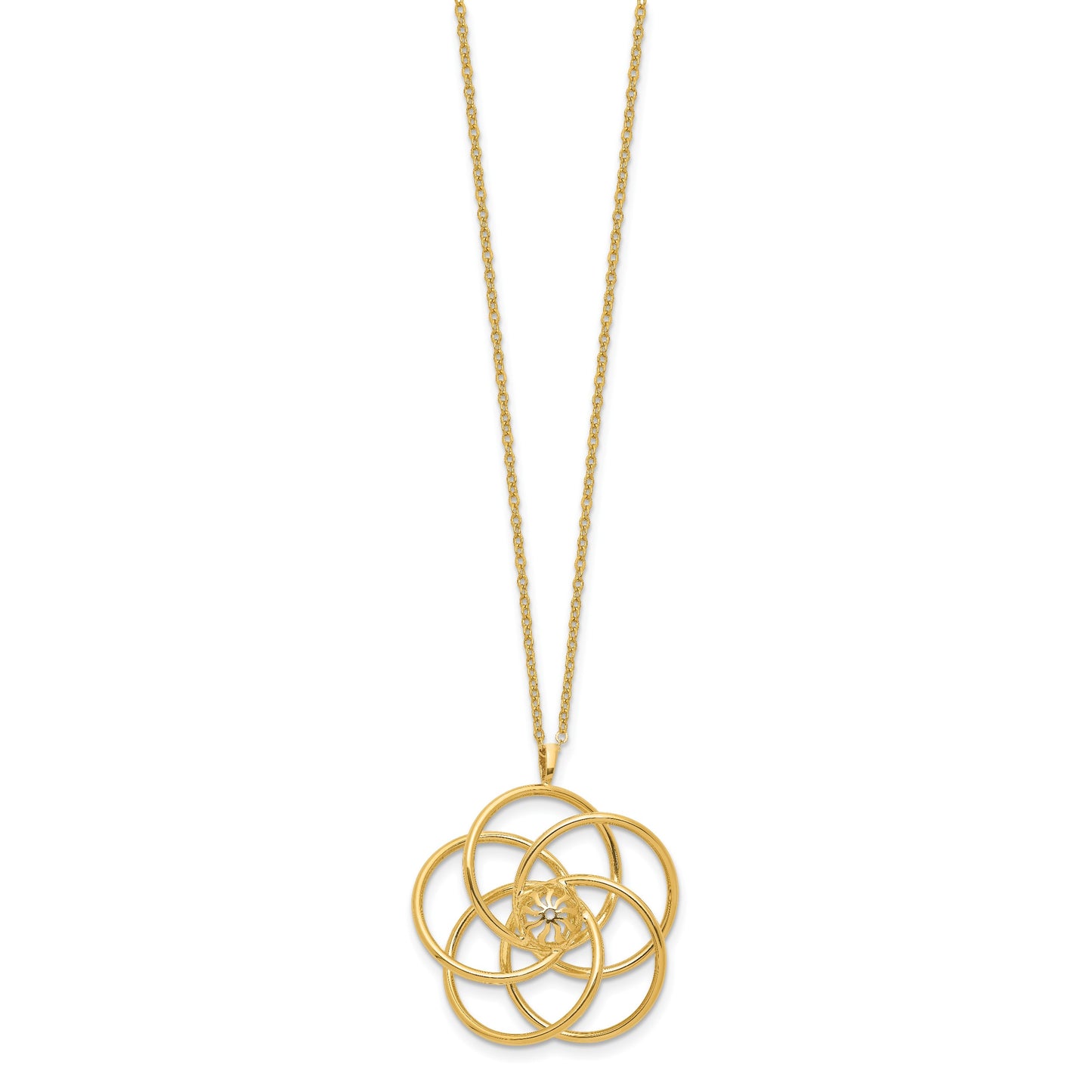 14k Polished Floral Pendant 17 inch Necklace
