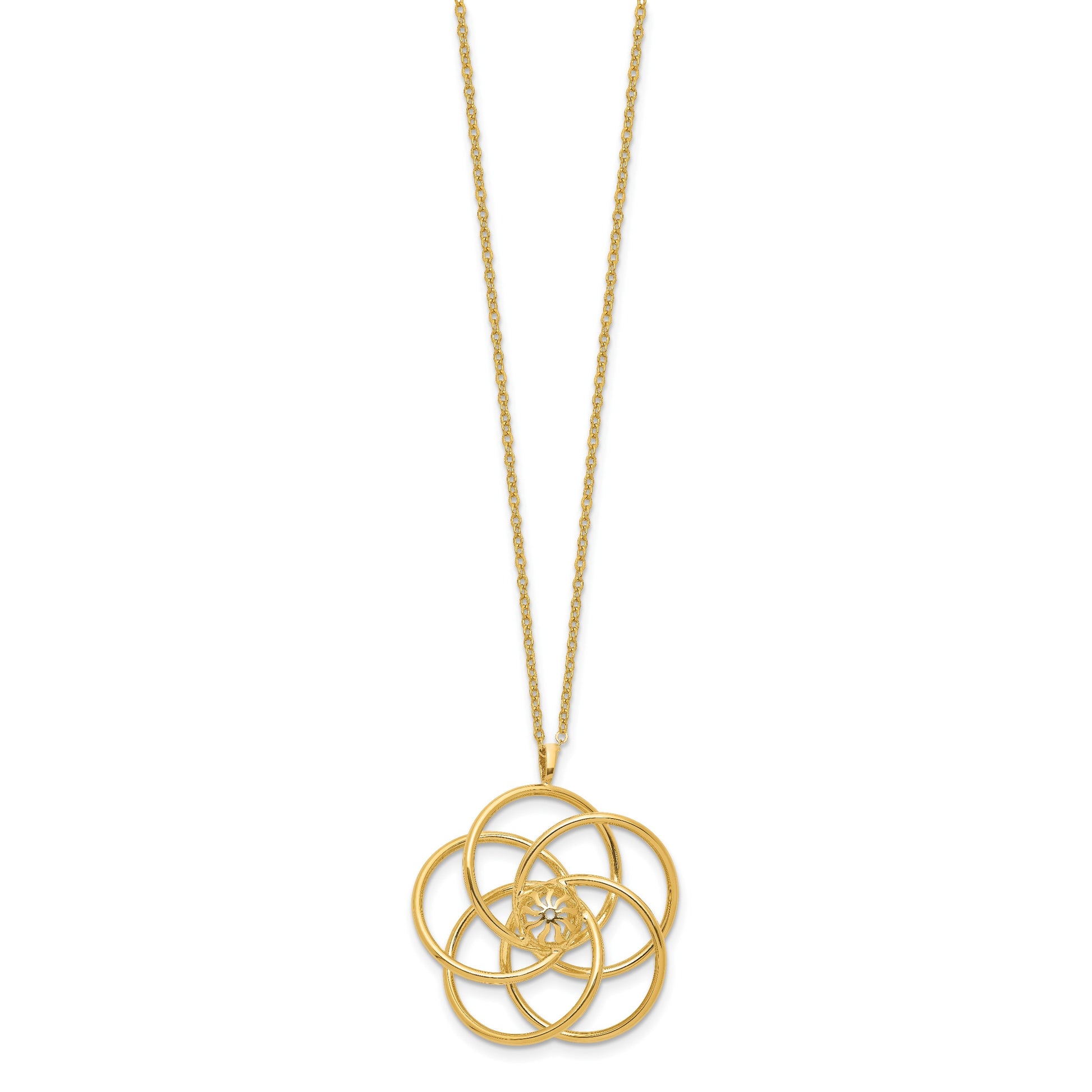 14k Polished Floral Pendant 17 inch Necklace