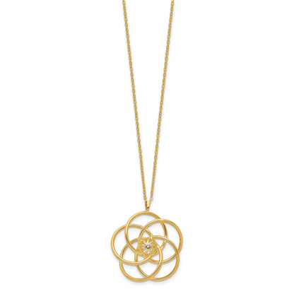 14k Polished Floral Pendant 17 inch Necklace