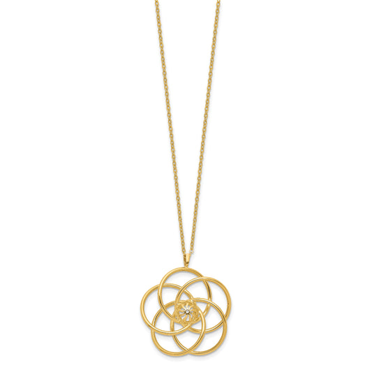 14k Polished Floral Pendant 17 inch Necklace