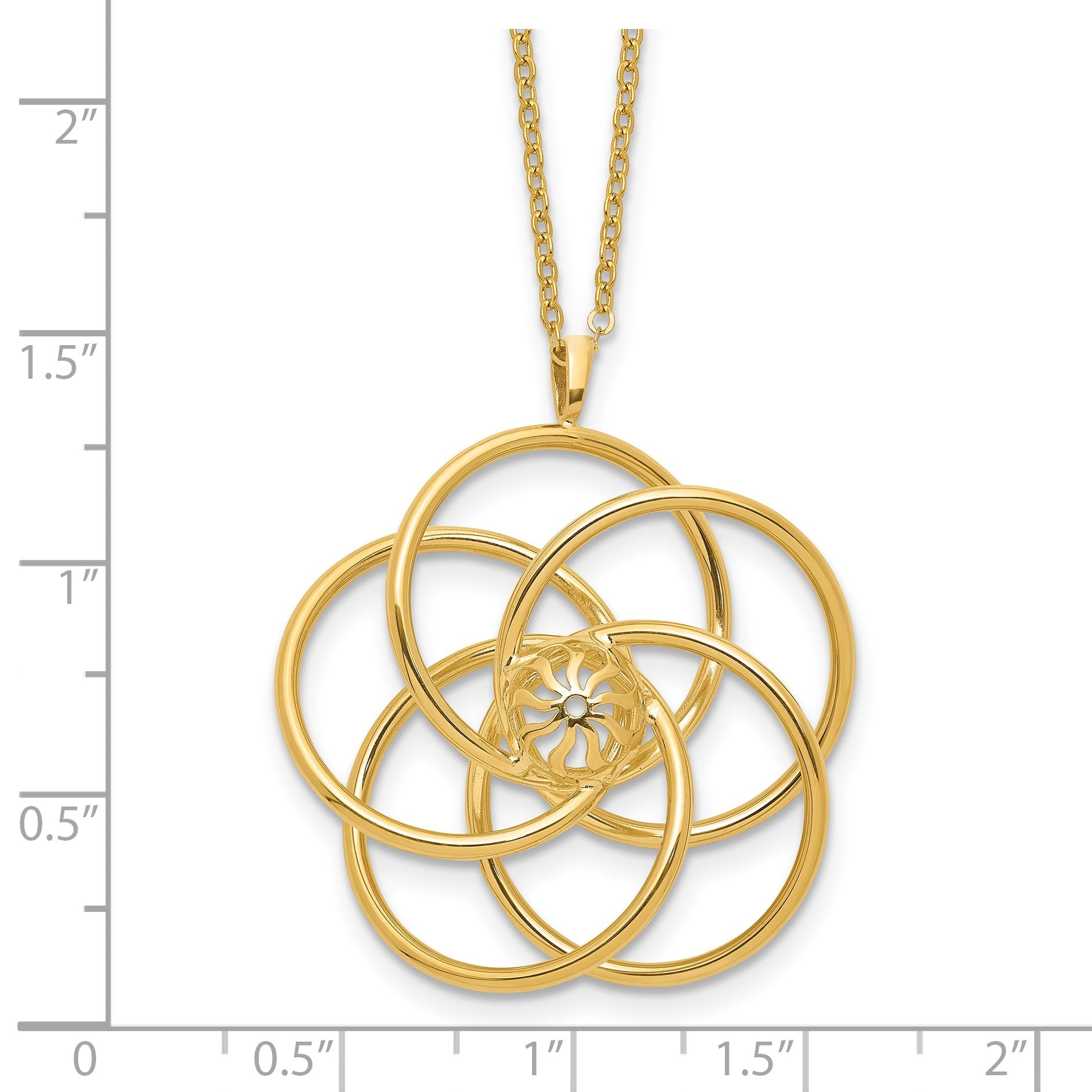14k Polished Floral Pendant 17 inch Necklace
