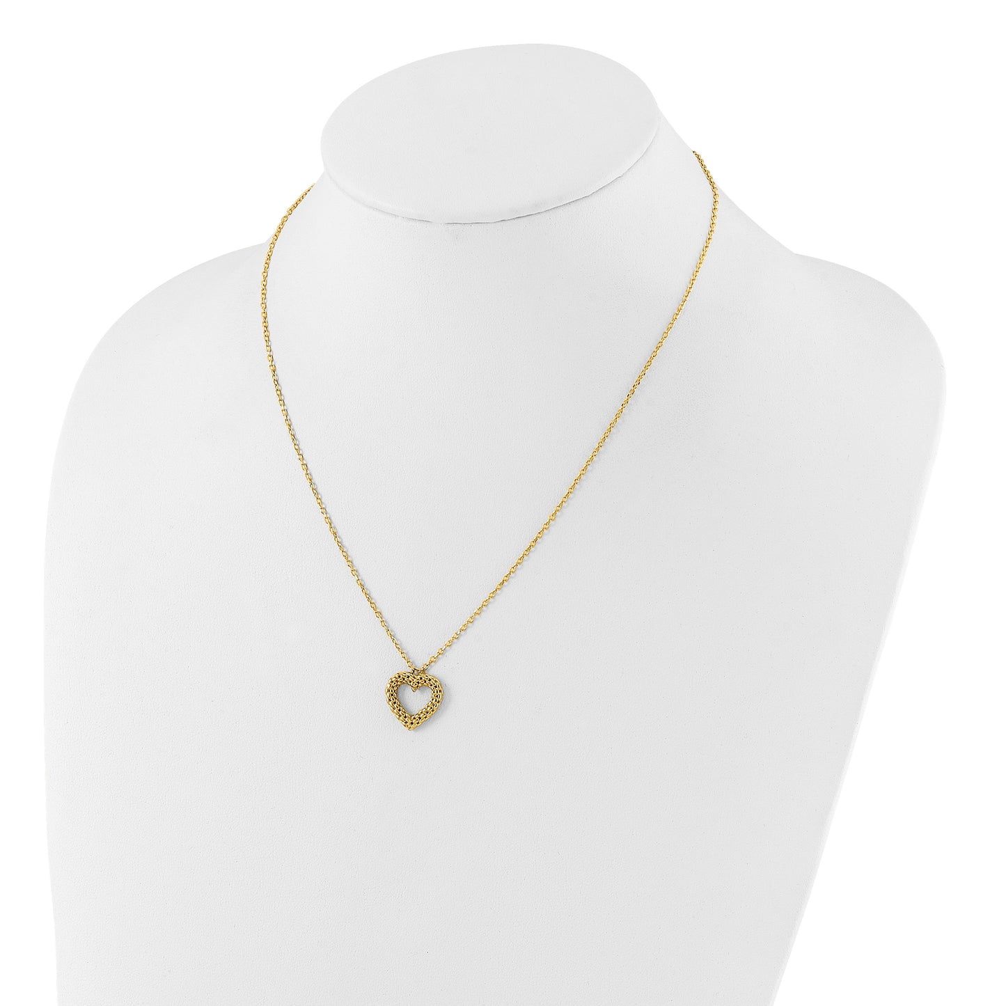 14K Polished Textured Heart Pendant 18 inch Necklace