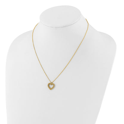 14K Polished Textured Heart Pendant 18 inch Necklace