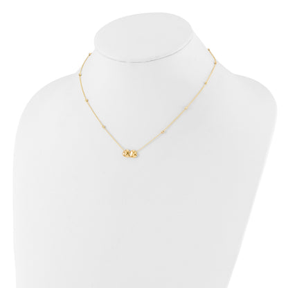 14K Polished Double Heart with Diamond-cut Beads 16 inch Necklace Plus 2 inch Extender
